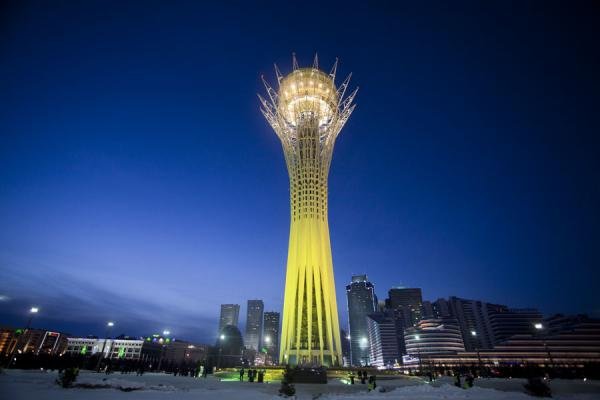 Astana Kazakhstan skyline with modern buildings and city lights